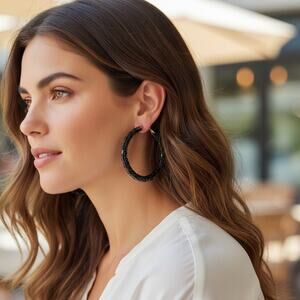Black Crystal Rhinestone Hoop Earrings